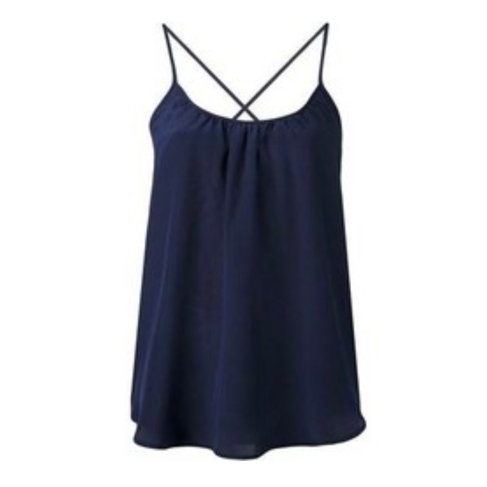 AMOUR VERT LAURENCE Navy Blue Silk HALTER TOP A-LINE Curved Hem TANK CAMISOLE XS